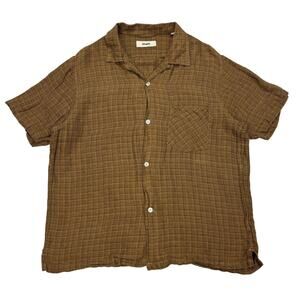 Buck Mason Camp Loop Collar Linen Blend Button Up Short Sleeve Shirt Men's Large